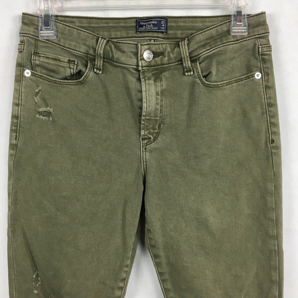 Abercrombie & Fitch Jeans Women Sz 4 Olive Green Distressed Harper Super Skinny - Picture 2 of 11